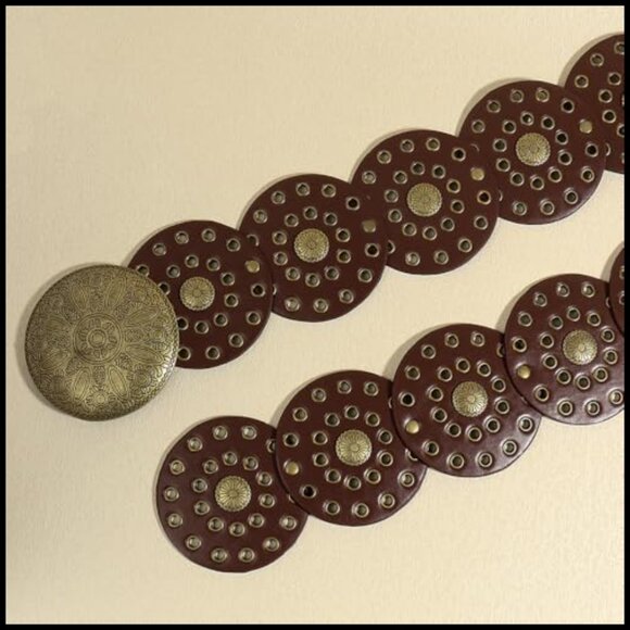 Western Disc Belt Boho Chunky Concho PU Leather Wide Belt for Dresses Jeans - Picture 4 of 6